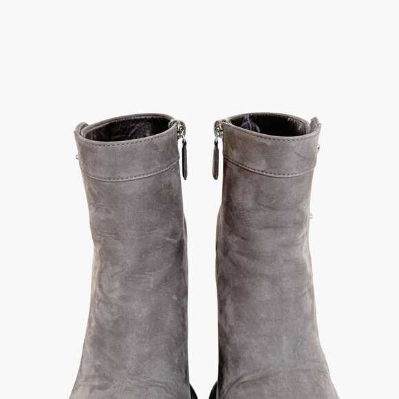 Chanel CC Turnlock Ankle Boots EU 38 US 7-7.5 Grey Suede High Block Heel Bootie - Picture 4 of 14